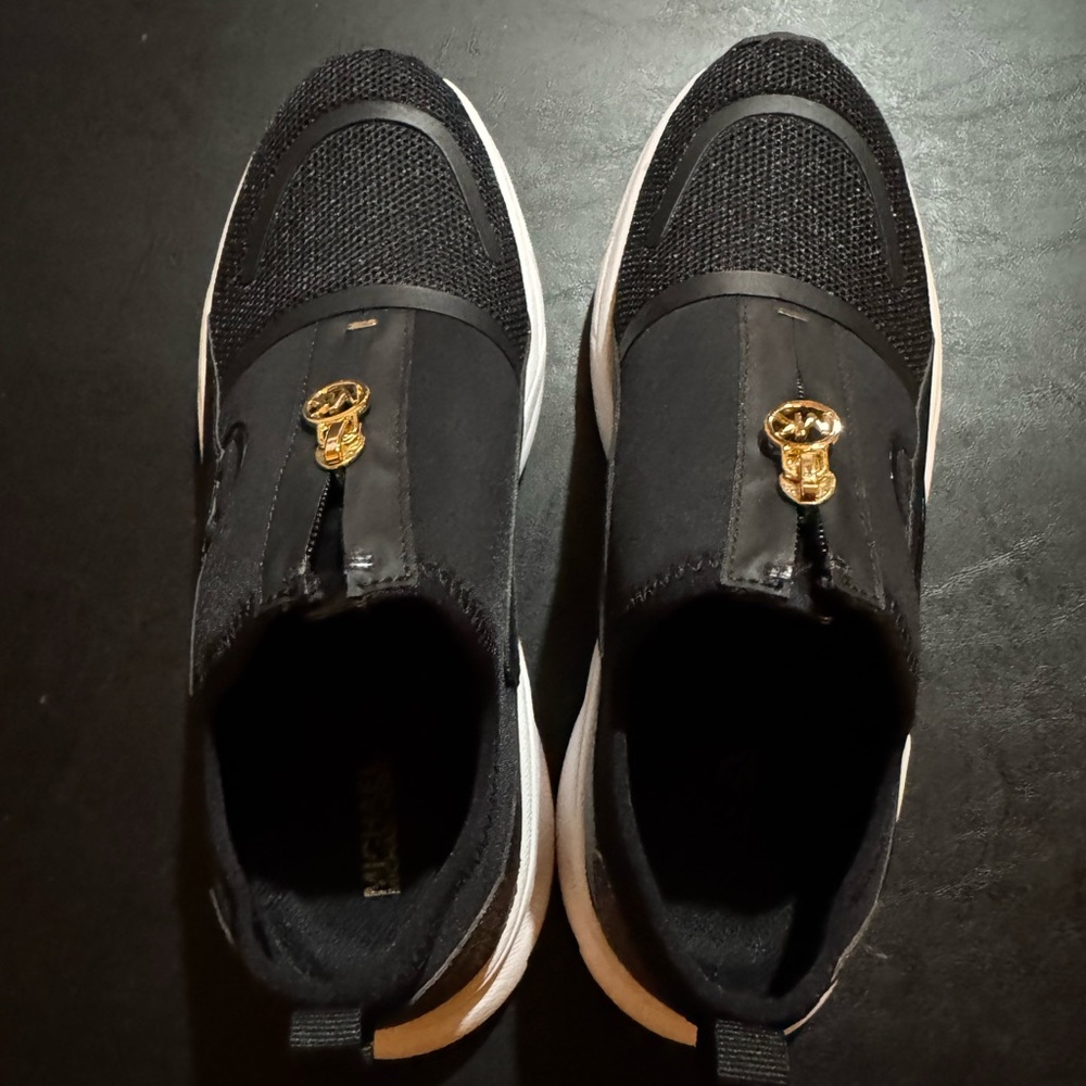 ☃️Michael Kors Black Slip-On Sneakers with Gold Accent